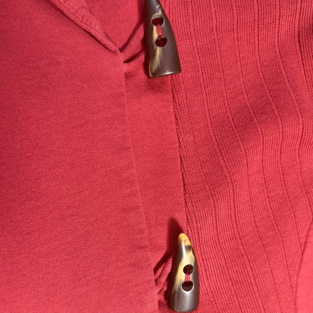 Lucky Brand Womens Red Cotton Toggle Cardigan Sweater Jacket Size M Ribbed Trim - Picture 3 of 6
